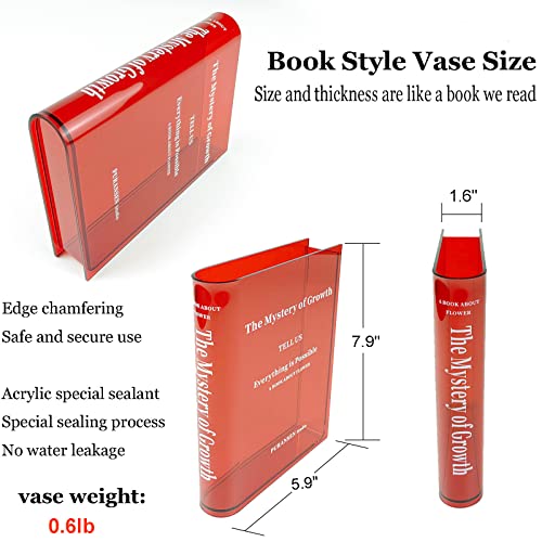 Book Vase for Flowers, Acrylic Clear Book Flower Vase, A Book About Flowers Vase, Unique Home/Bedroom