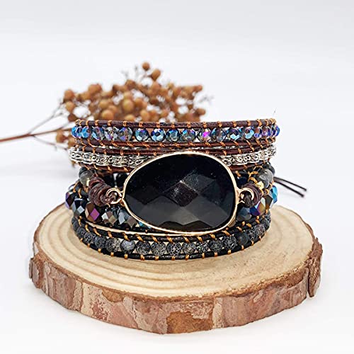 Handmade Boho Natural Stone Wrap Bracelets Turquoises Crystal Beads Bracelet Jewelry