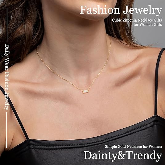 Birthstone Necklace for Women Dainty Trendy 14K Gold Plated Emerald Necklaces Simple Green Diamond Pendant Choker Blue Cute Cubic Zirconia Jewelry