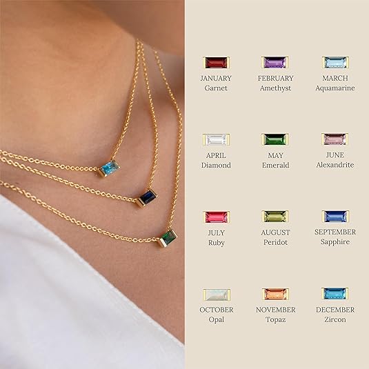 Birthstone Necklace for Women Dainty Trendy 14K Gold Plated Emerald Necklaces Simple Green Diamond Pendant Choker Blue Cute Cubic Zirconia Jewelry