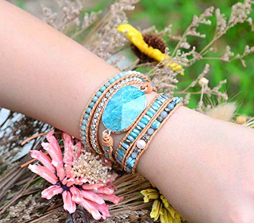 Handmade Boho Natural Stone Wrap Bracelets Turquoises Crystal Beads Bracelet Jewelry