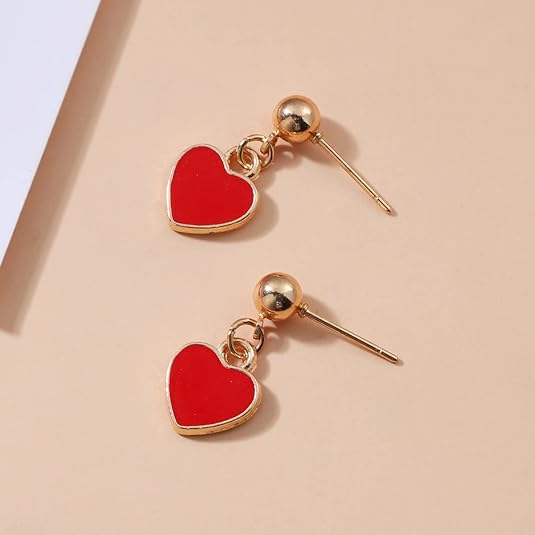Liaght Weight Minimalism Red Love Heart Dangle Earrings