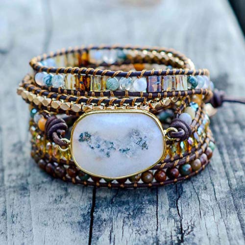 Handmade Boho Natural Stone Wrap Bracelets Turquoises Crystal Beads Bracelet Jewelry