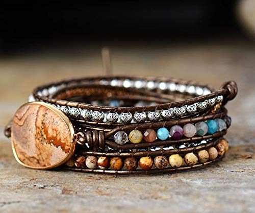 Handmade Boho Natural Stone Wrap Bracelets Turquoises Crystal Beads Bracelet Jewelry