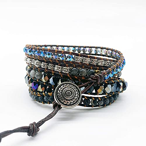 Handmade Boho Natural Stone Wrap Bracelets Turquoises Crystal Beads Bracelet Jewelry