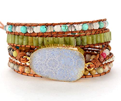 Handmade Boho Natural Stone Wrap Bracelets Turquoises Crystal Beads Bracelet Jewelry