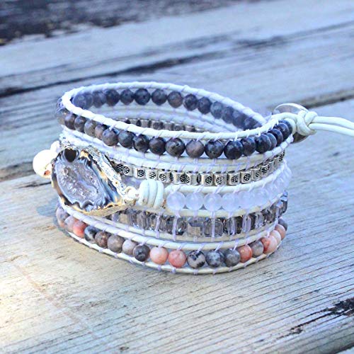 Handmade Boho Natural Stone Wrap Bracelets Turquoises Crystal Beads Bracelet Jewelry