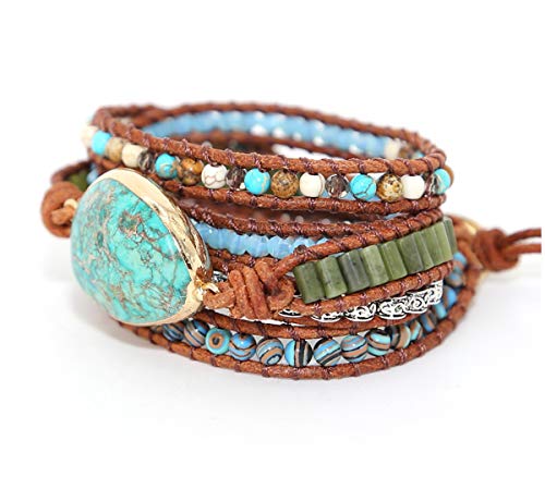 Handmade Boho Natural Stone Wrap Bracelets Turquoises Crystal Beads Bracelet Jewelry