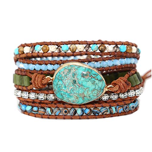 Handmade Boho Natural Stone Wrap Bracelets Turquoises Crystal Beads Bracelet Jewelry