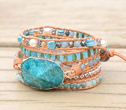 Handmade Boho Natural Stone Wrap Bracelets Turquoises Crystal Beads Bracelet Jewelry