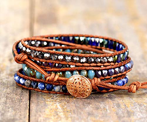 Handmade Boho Natural Stone Wrap Bracelets Turquoises Crystal Beads Bracelet Jewelry