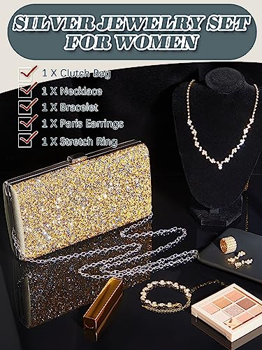 5 Pcs Purse Rhinestone Jewelry Set Rhinestone Clutch Purse Wedding Bride Prom Jewelry Necklace Earrings