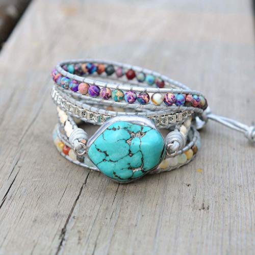 Handmade Boho Natural Stone Wrap Bracelets Turquoises Crystal Beads Bracelet Jewelry