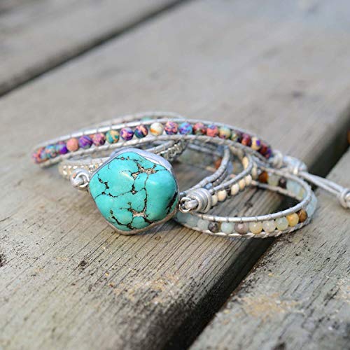 Handmade Boho Natural Stone Wrap Bracelets Turquoises Crystal Beads Bracelet Jewelry