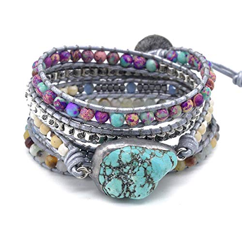 Handmade Boho Natural Stone Wrap Bracelets Turquoises Crystal Beads Bracelet Jewelry