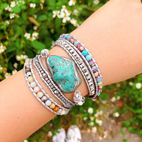 Handmade Boho Natural Stone Wrap Bracelets Turquoises Crystal Beads Bracelet Jewelry