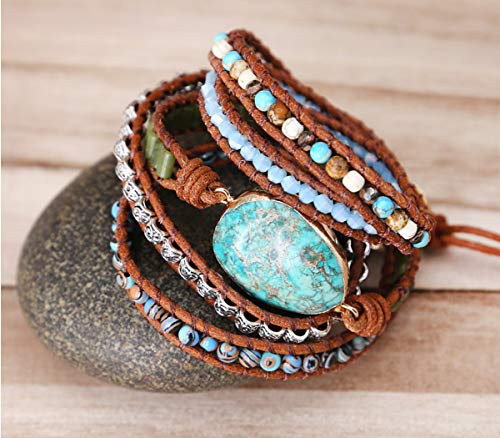 Handmade Boho Natural Stone Wrap Bracelets Turquoises Crystal Beads Bracelet Jewelry