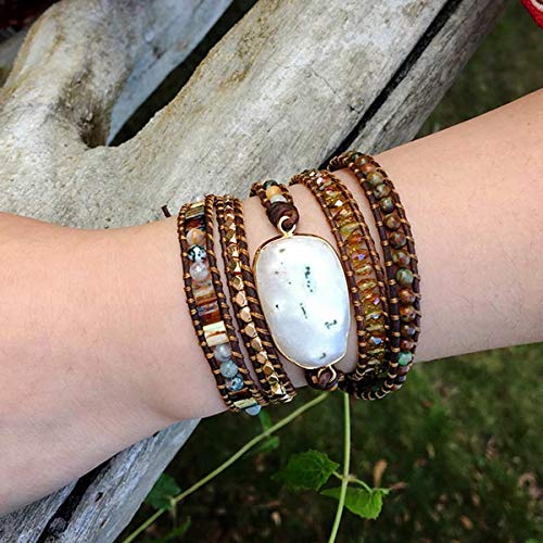 Handmade Boho Natural Stone Wrap Bracelets Turquoises Crystal Beads Bracelet Jewelry