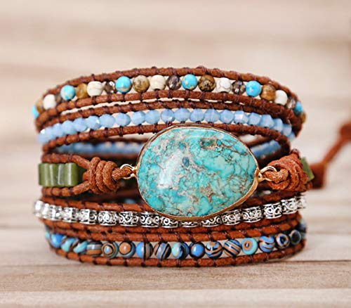 Handmade Boho Natural Stone Wrap Bracelets Turquoises Crystal Beads Bracelet Jewelry