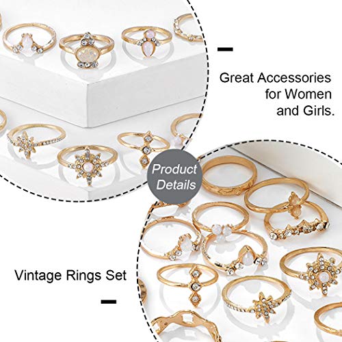 Vintage Ring Set Carved Knuckle Crystal Rings Set Gold Stackable Midi Rings Finger Jewelry for Women