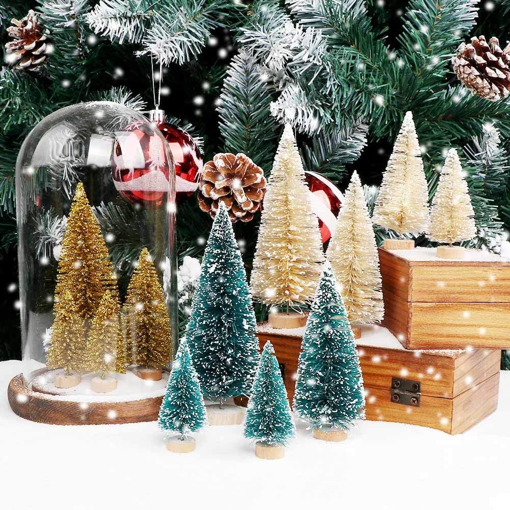 24PCS Artificial Mini Christmas Trees, Upgrade Bottle Brush Trees Christmas Village Trees with Wood Base, Small Sisal Tree for Tabletop Christmas Decor Holiday Winter Christmas Table Decorations