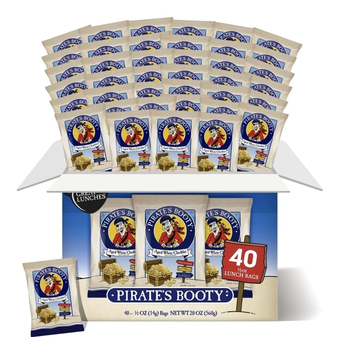 Pirate Booty Aged White Cheddar Puffs, 0.5 oz., Pack of 40