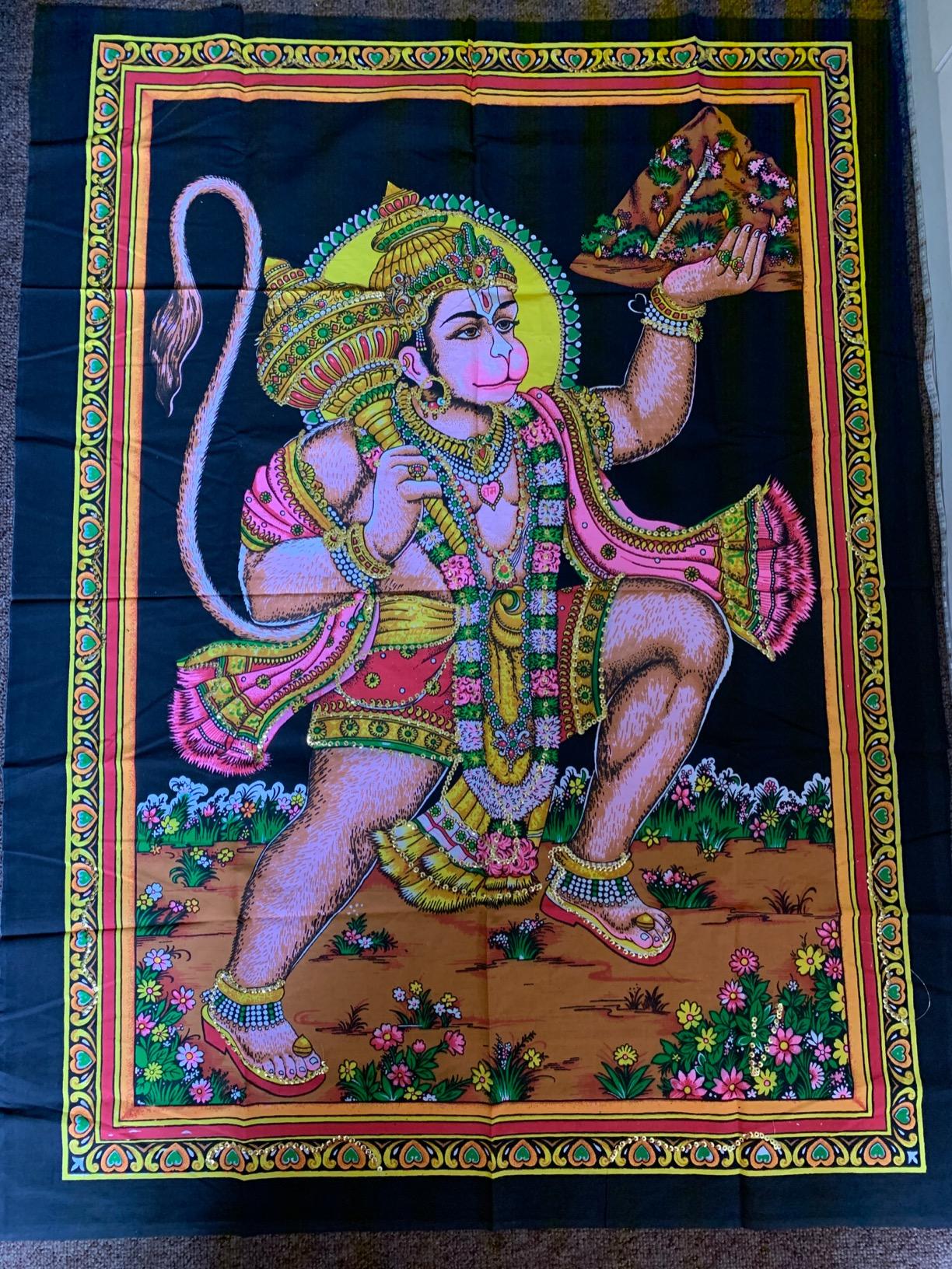 Huge Cotton Fabric  Monkey God Hanuman  Tapestry 43 X 30