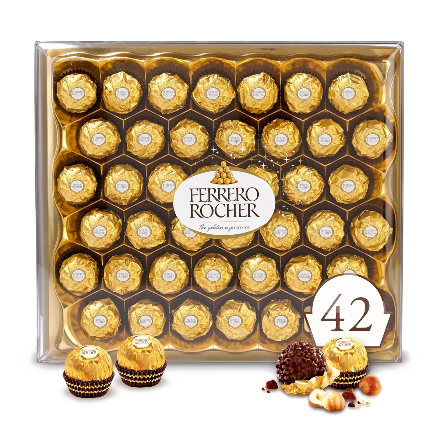 Ferrero Rocher, 42 Count, Premium Milk Chocolate Hazelnut, Chocolates for Gifting, 18.5 oz