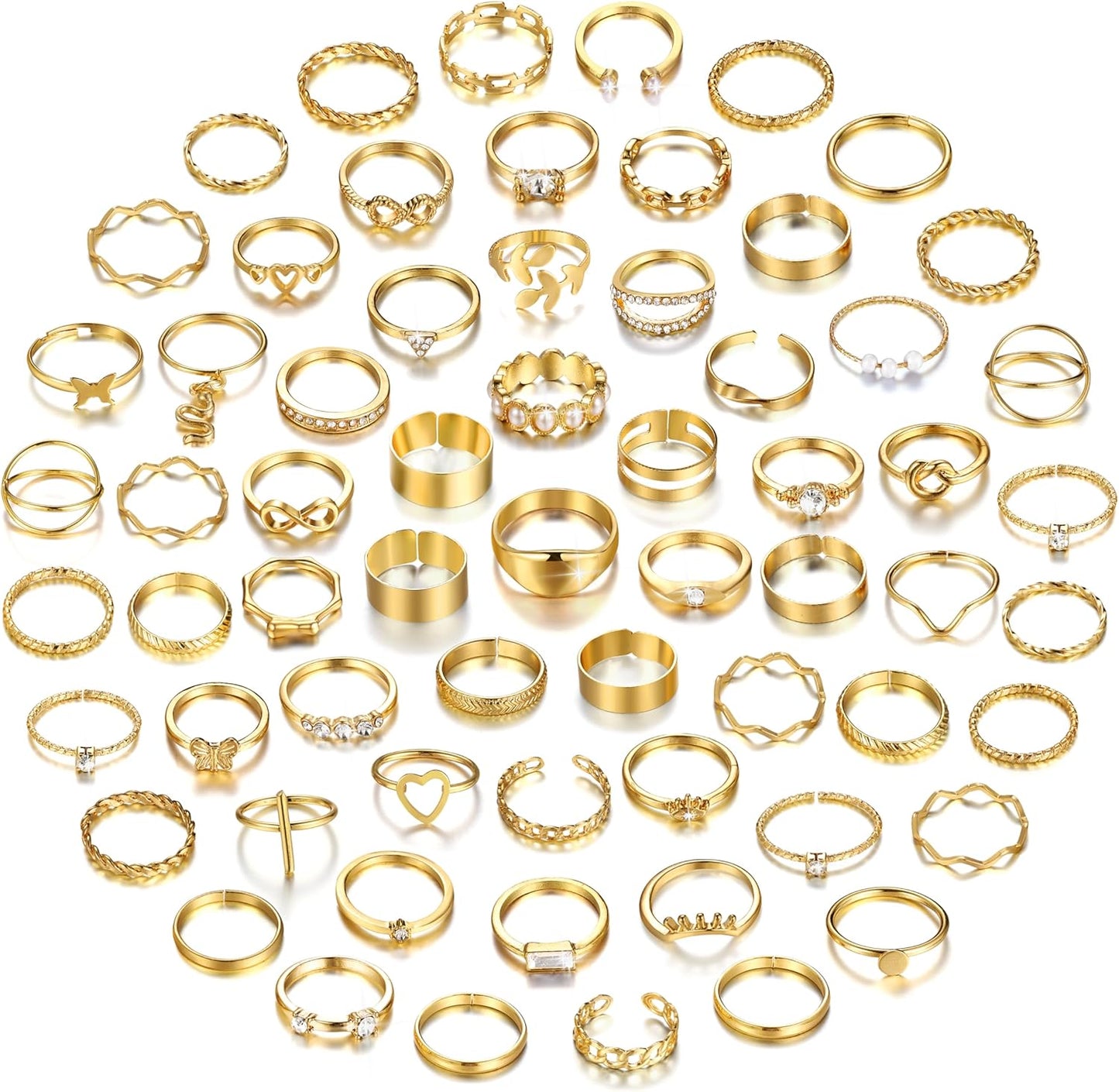 FAXHION 60 Pcs Gold Stackable Rings for Women, Knuckle Rings Chunky Gold Ring Set Dainty Stacking Cute Rings, Multiple Sizes Cute Jewelry Set Gift