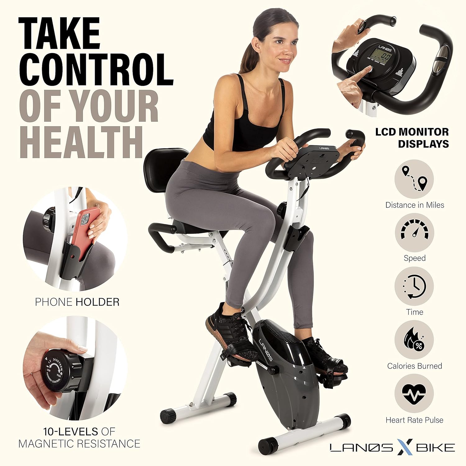 Workout Bike For Home - 2 In 1 Recumbent Exercise Bike and Upright Indoor Cycling Bike Positions, 10 Level Magnetic Resistance Exercise Bike, Foldable Stationary Bike Machine, Fitness Bike