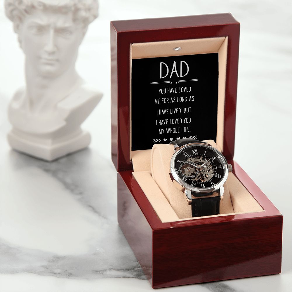 Dad you have loved me Men's Openwork Watch w/ Genuine Black Leather Band