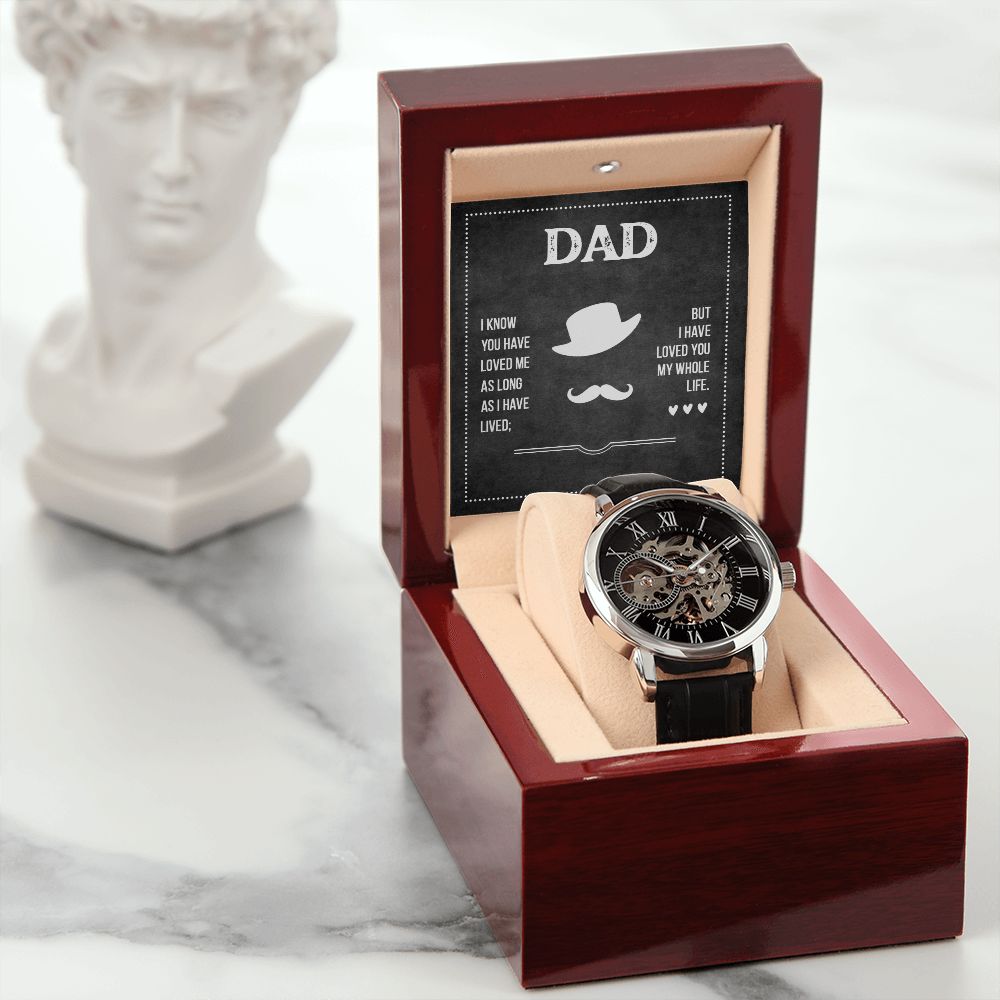 Dad I know you have loved me Men's Openwork Watch w/ Genuine Black Leather Band