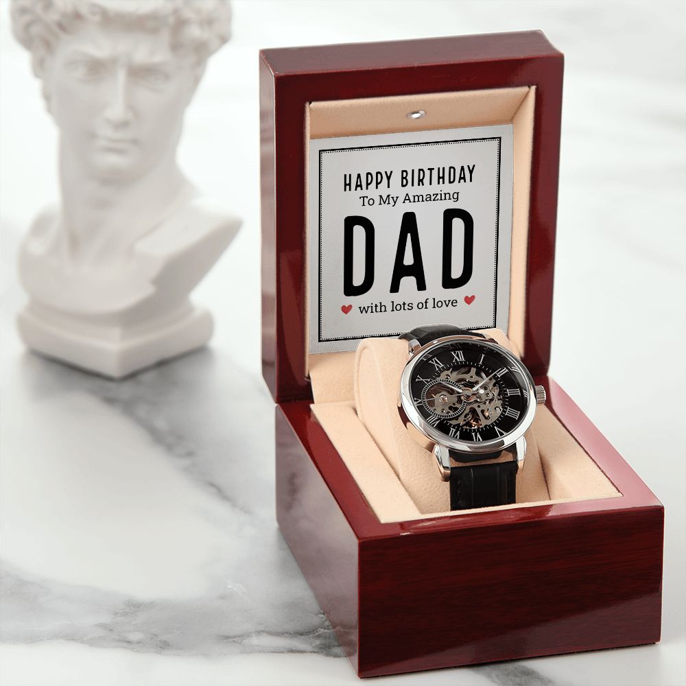 Happy birthday to my amazing dad Men's Openwork Watch w/ Genuine Black Leather Band