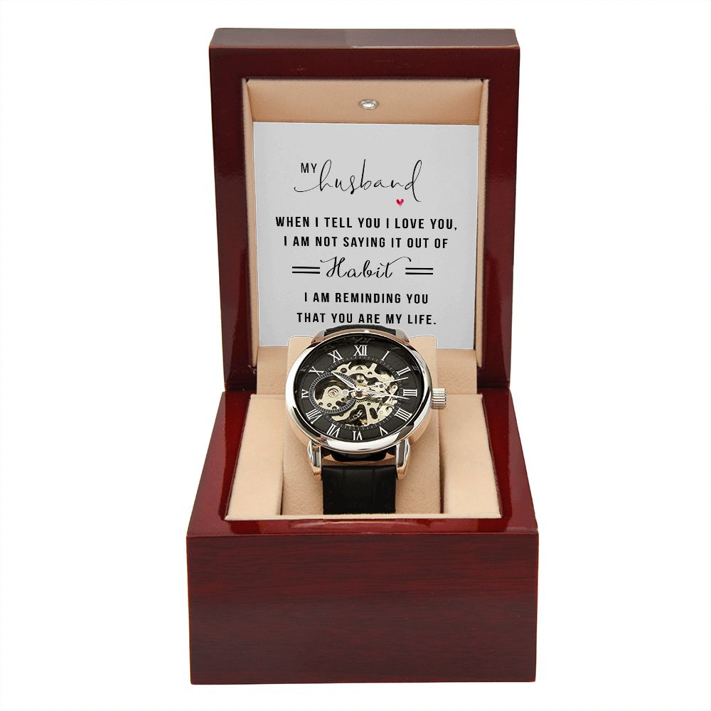 My Husband when I tell you I love you Men's Openwork Watch w/ Genuine Black Leather Band