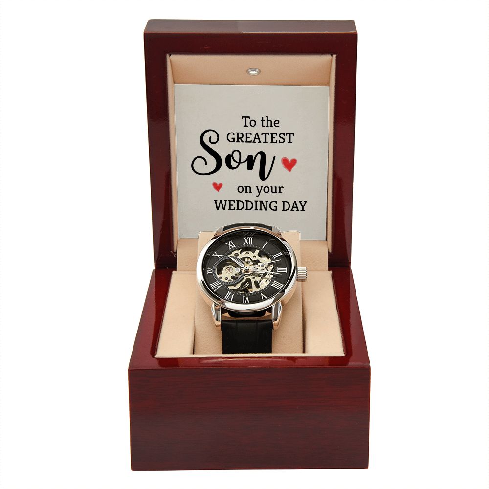 To the greatest son Men's Openwork Watch w/ Genuine Black Leather Band