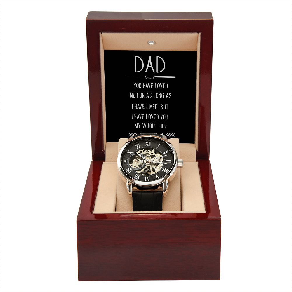 Dad you have loved me Men's Openwork Watch w/ Genuine Black Leather Band
