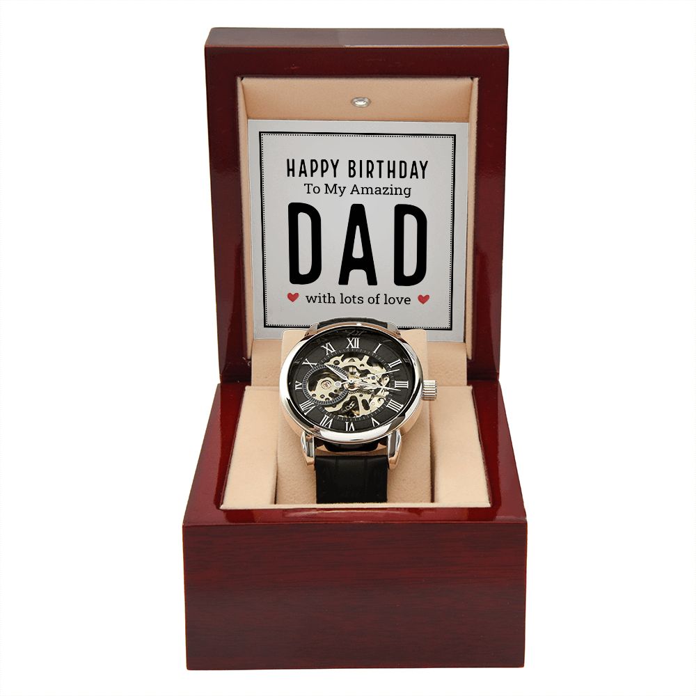 Happy birthday to my amazing dad Men's Openwork Watch w/ Genuine Black Leather Band