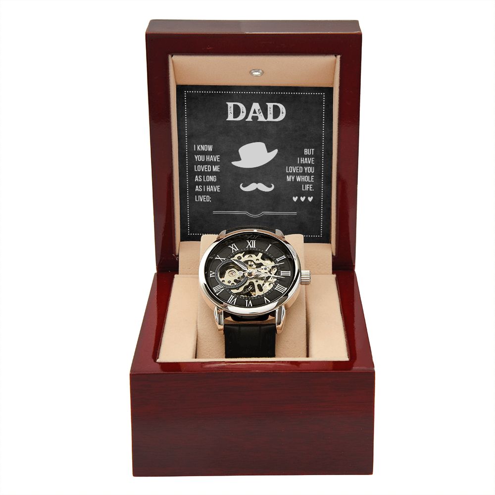 Dad I know you have loved me Men's Openwork Watch w/ Genuine Black Leather Band