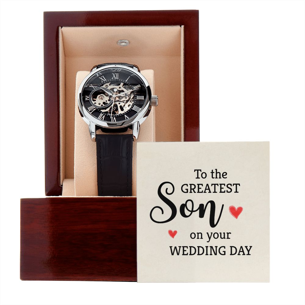 To the greatest son Men's Openwork Watch w/ Genuine Black Leather Band