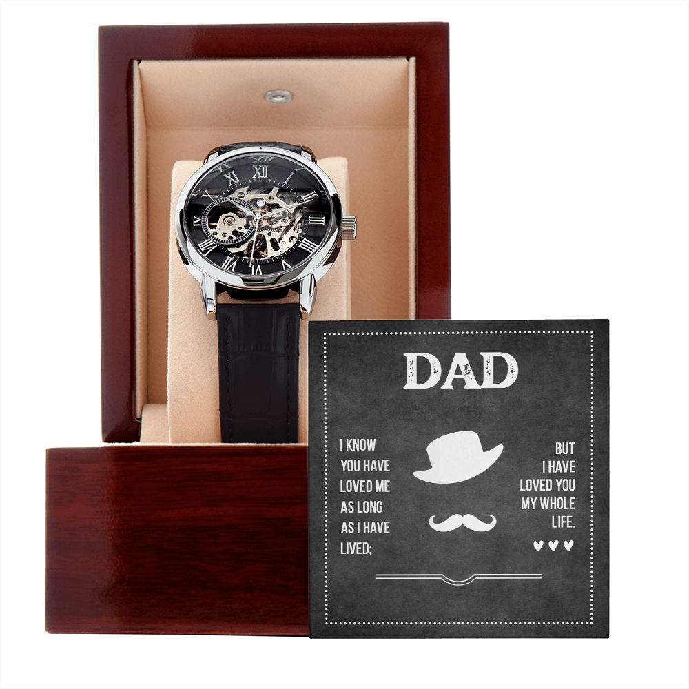 Dad I know you have loved me Men's Openwork Watch w/ Genuine Black Leather Band