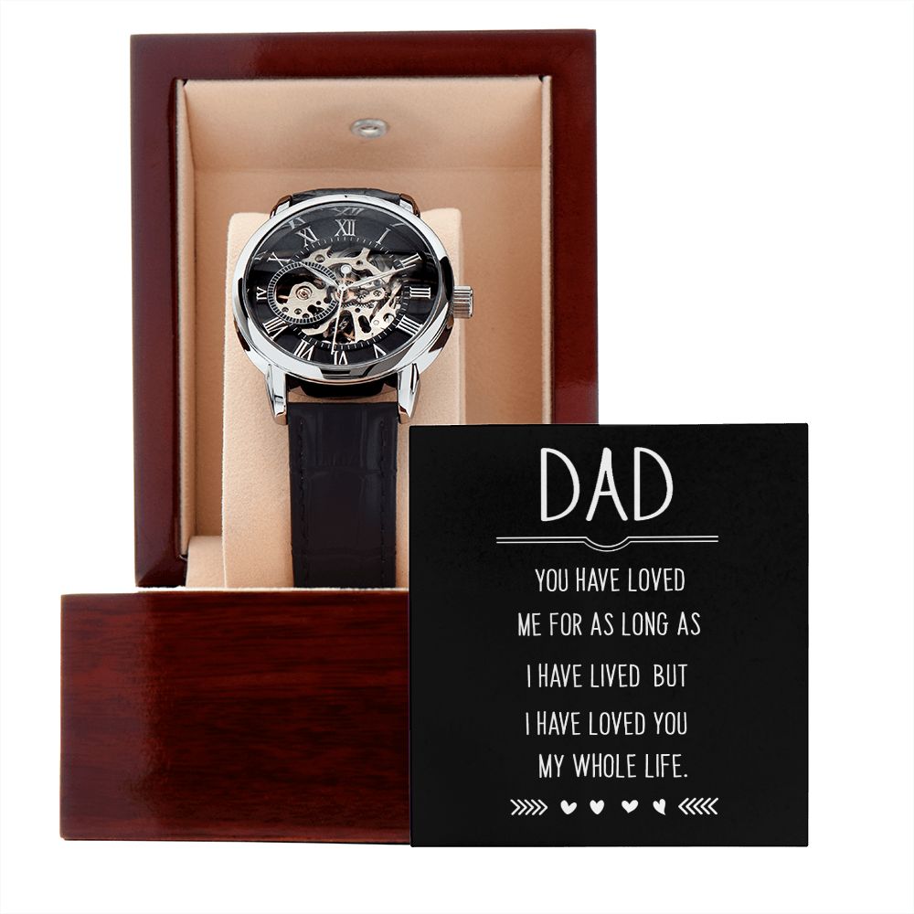 Dad you have loved me Men's Openwork Watch w/ Genuine Black Leather Band