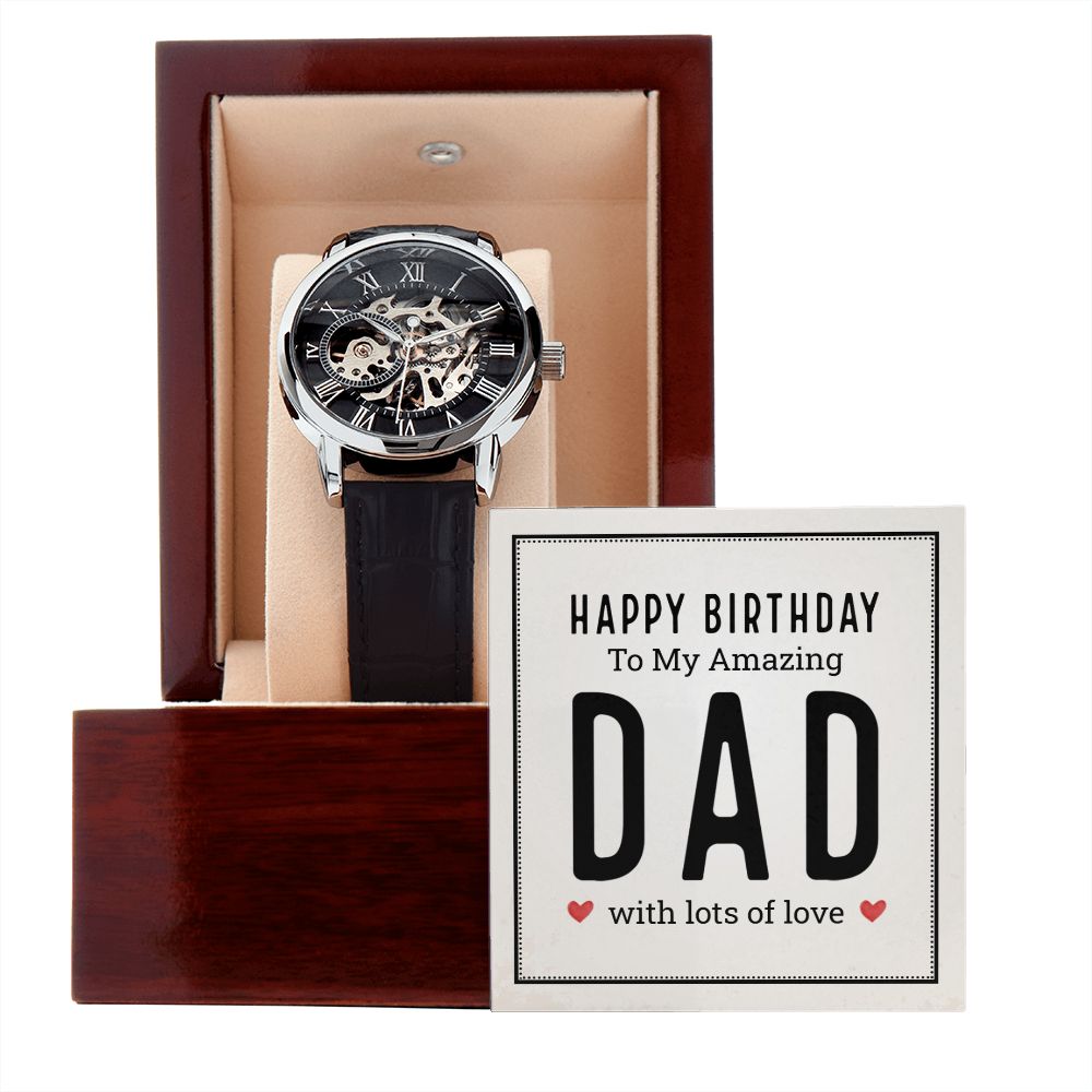 Happy birthday to my amazing dad Men's Openwork Watch w/ Genuine Black Leather Band