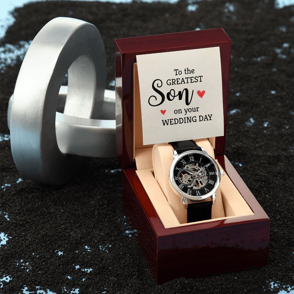 To the greatest son Men's Openwork Watch w/ Genuine Black Leather Band