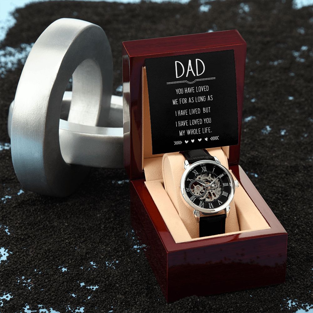 Dad you have loved me Men's Openwork Watch w/ Genuine Black Leather Band