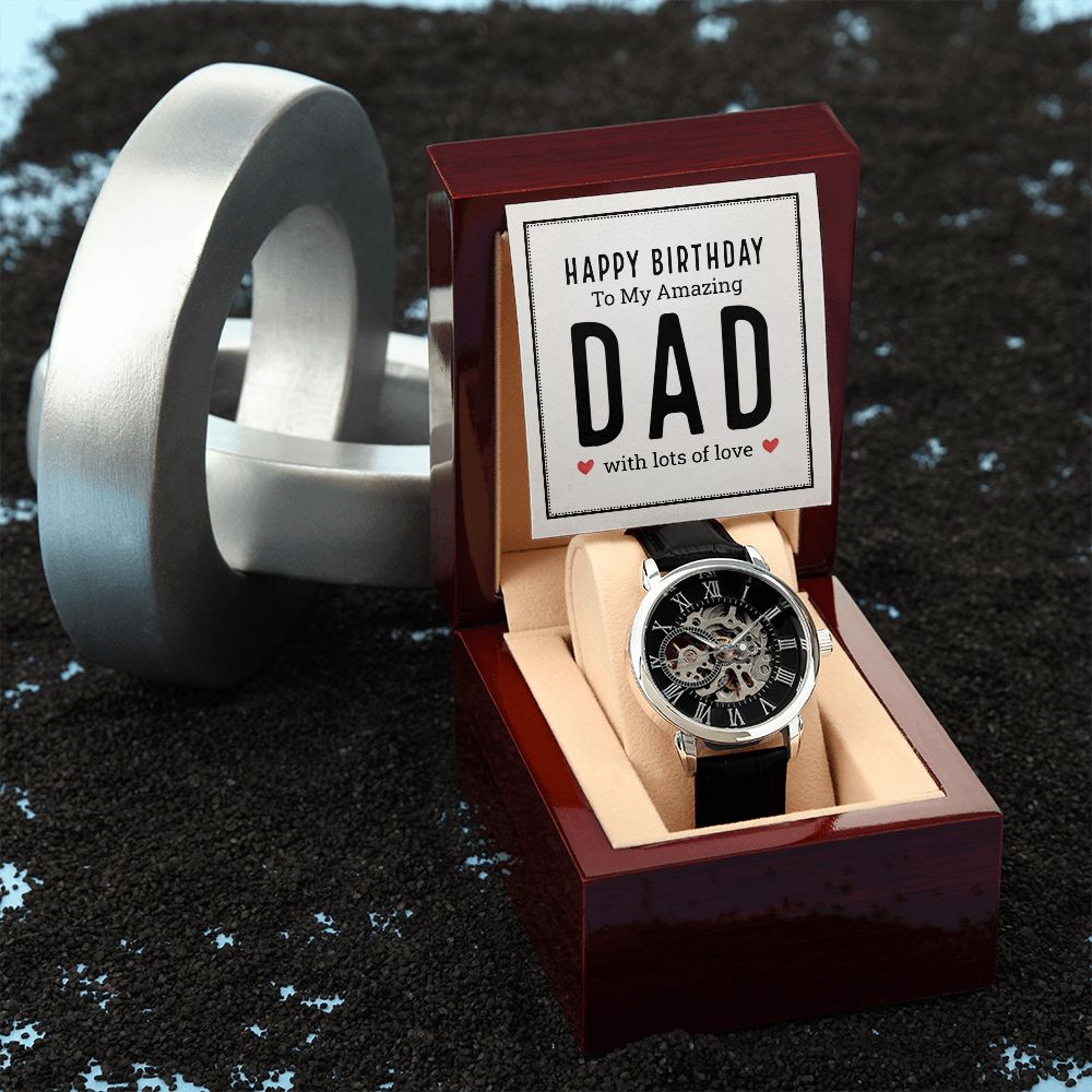 Happy birthday to my amazing dad Men's Openwork Watch w/ Genuine Black Leather Band