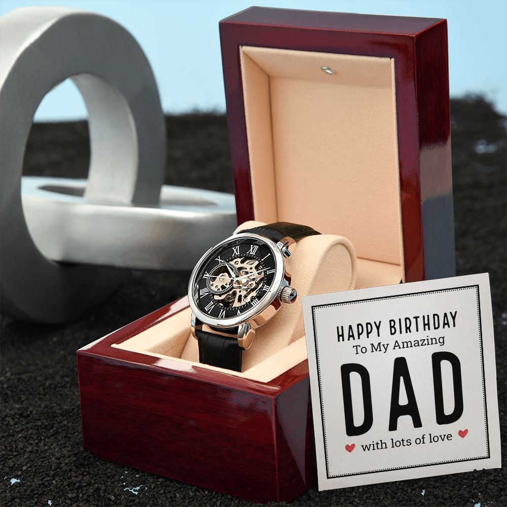 Happy birthday to my amazing dad Men's Openwork Watch w/ Genuine Black Leather Band