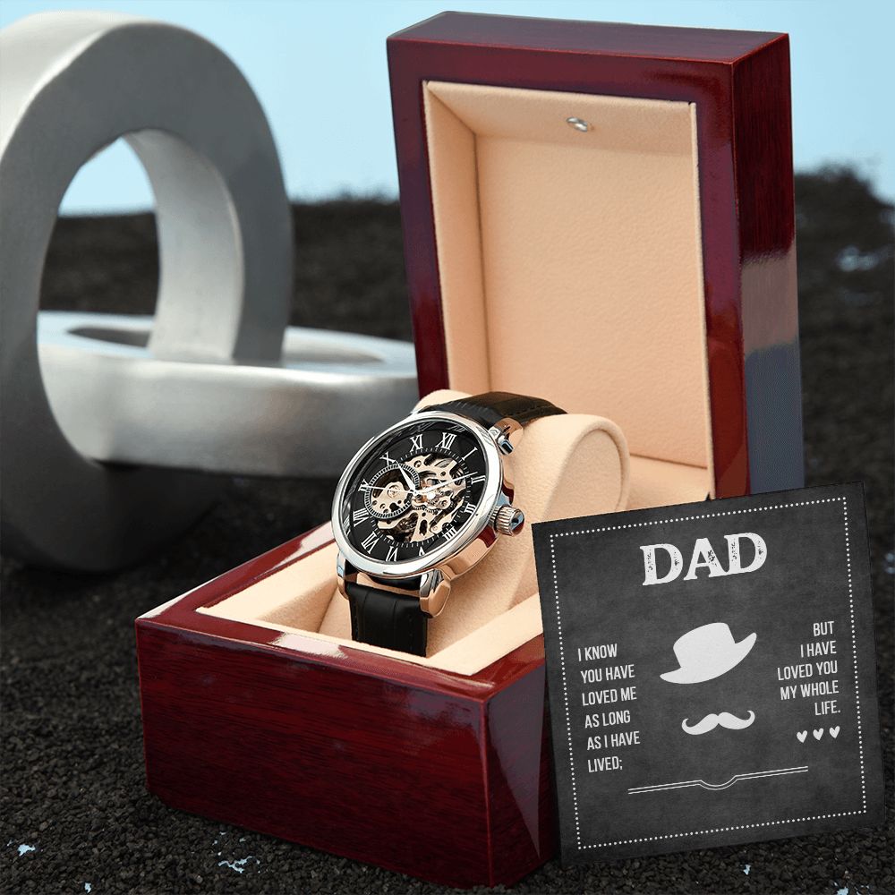 Dad I know you have loved me Men's Openwork Watch w/ Genuine Black Leather Band