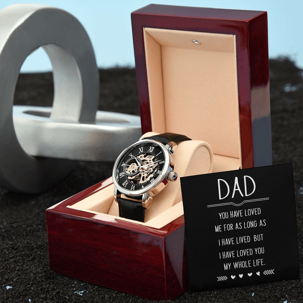 Dad you have loved me Men's Openwork Watch w/ Genuine Black Leather Band