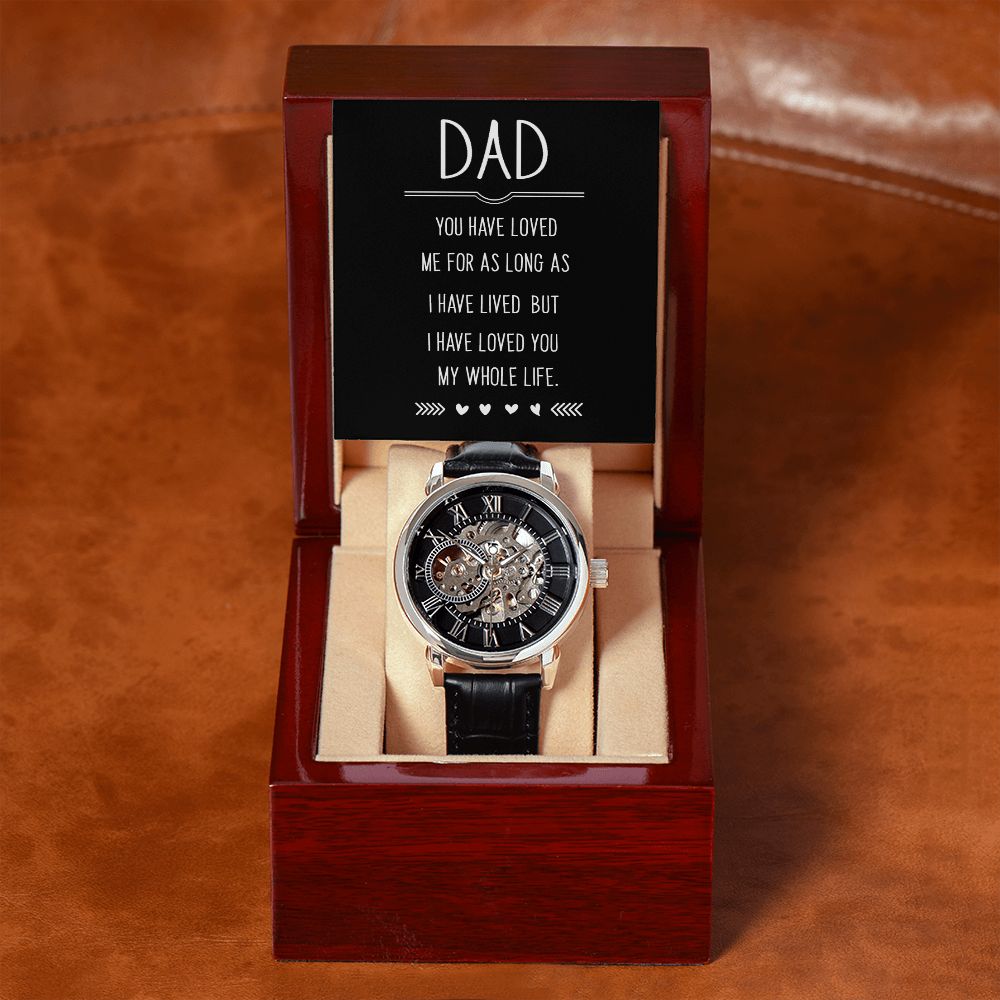 Dad you have loved me Men's Openwork Watch w/ Genuine Black Leather Band