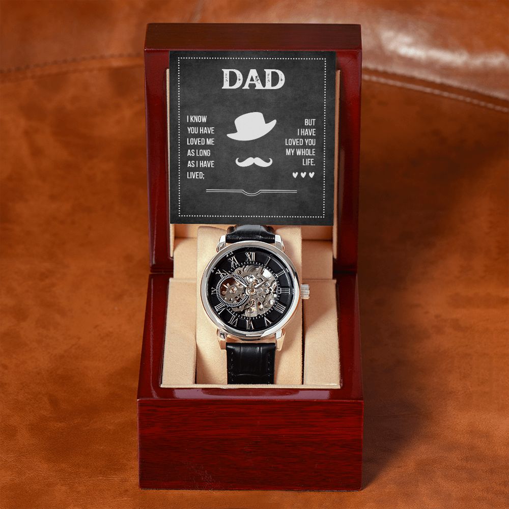 Dad I know you have loved me Men's Openwork Watch w/ Genuine Black Leather Band